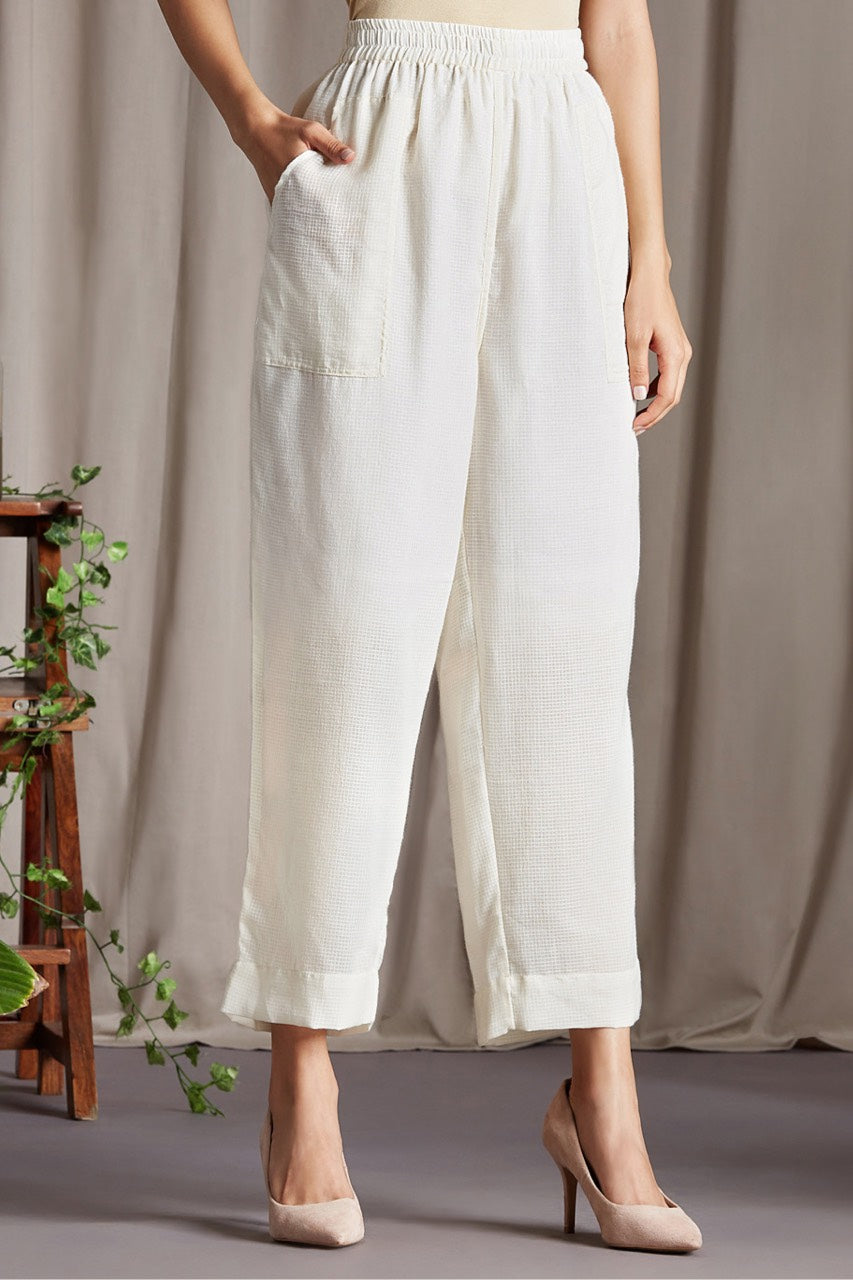 White cotton kurta with white pants - set of two by Free Living | The  Secret Label